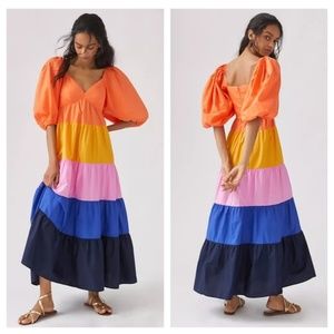Farm Rio Tiered Colorblocked Maxi Dress